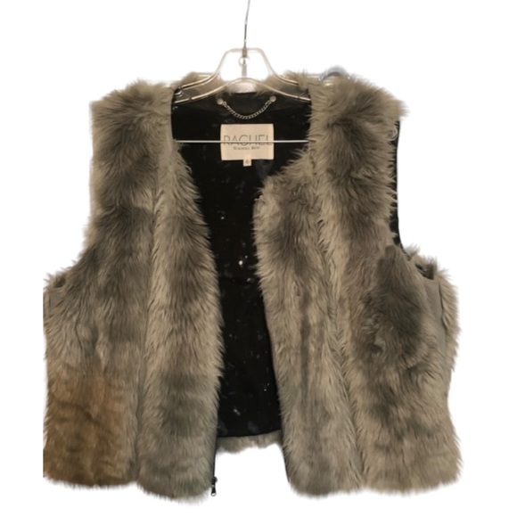 Rachel Roy  size XL black & gray faux fur vest zip front - Picture 1 of 10